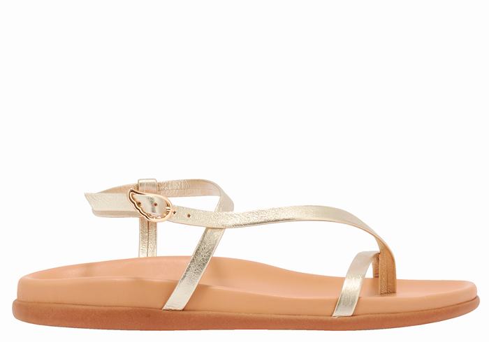 Gold White Ancient Greek Sandals Aimilia Women Back-Strap Sandals | BFS1113EX