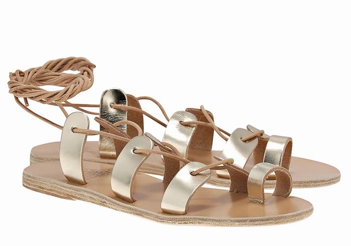 Gold White Ancient Greek Sandals Alcyone Leather Women Gladiator Sandals | GUW2688GB