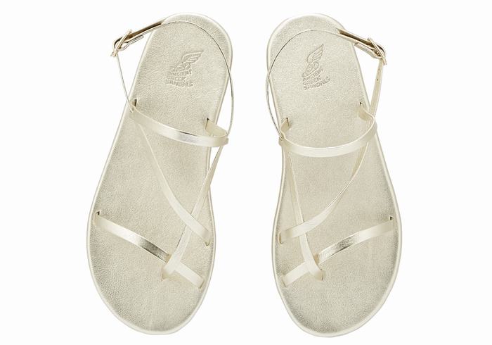 Gold White Ancient Greek Sandals Alethea Women Back-Strap Sandals | WZN4077JQ