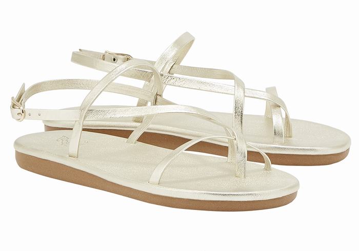 Gold White Ancient Greek Sandals Alethea Women Back-Strap Sandals | WZN4077JQ