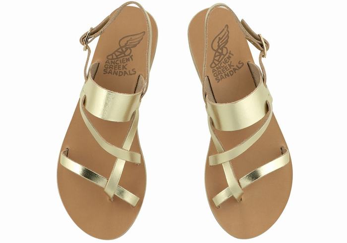 Gold White Ancient Greek Sandals Alethea Leather Women Back-Strap Sandals | ZBU9467LU