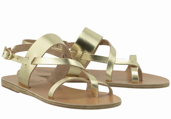 Gold White Ancient Greek Sandals Alethea Leather Women Back-Strap Sandals | ZBU9467LU