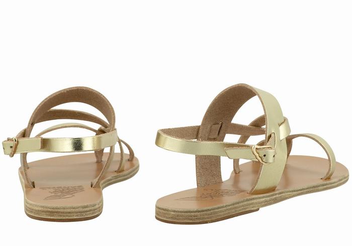 Gold White Ancient Greek Sandals Alethea Leather Women Back-Strap Sandals | ZBU9467LU