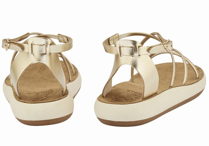 Gold White Ancient Greek Sandals Anastasia Comfort Women Ankle Strap Sandals | BBD4963WF