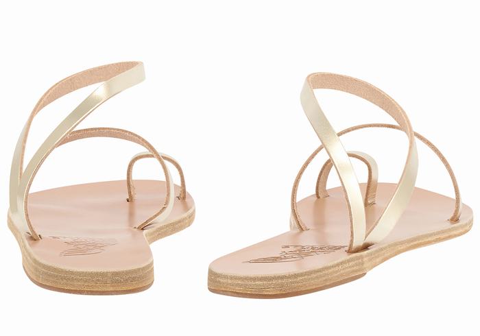 Gold White Ancient Greek Sandals Apli Eleftheria Leather Women Fisherman Sandals | HCD5086GL