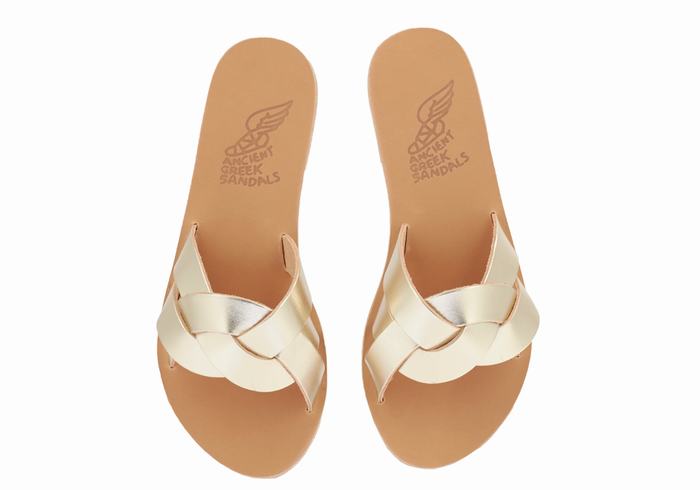 Gold White Ancient Greek Sandals Arachne Women Slide Sandals | BIO9774PM