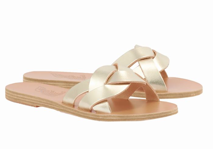 Gold White Ancient Greek Sandals Arachne Women Slide Sandals | BIO9774PM