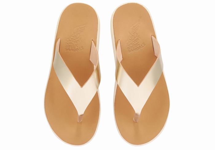 Gold White Ancient Greek Sandals Charys Comfort Women Flip Flops | WXY7871ES