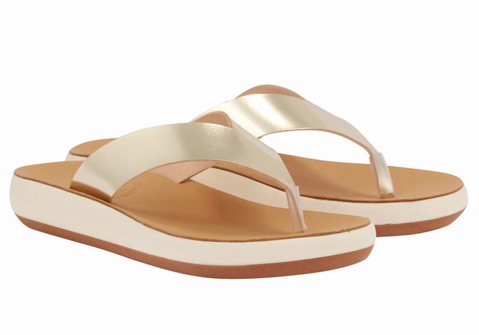 Gold White Ancient Greek Sandals Charys Comfort Women Flip Flops | WXY7871ES