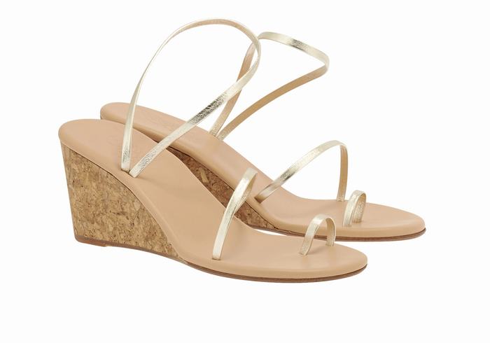 Gold White Ancient Greek Sandals Chora Mid Women Wedge Sandals | JAG7828TV