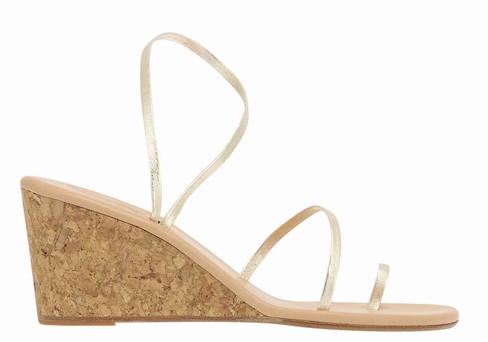 Gold White Ancient Greek Sandals Chora Mid Women Wedge Sandals | JAG7828TV