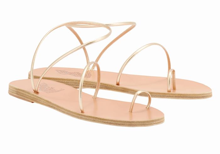 Gold White Ancient Greek Sandals Chora Women Toe-Post Sandals | HLS3017JY