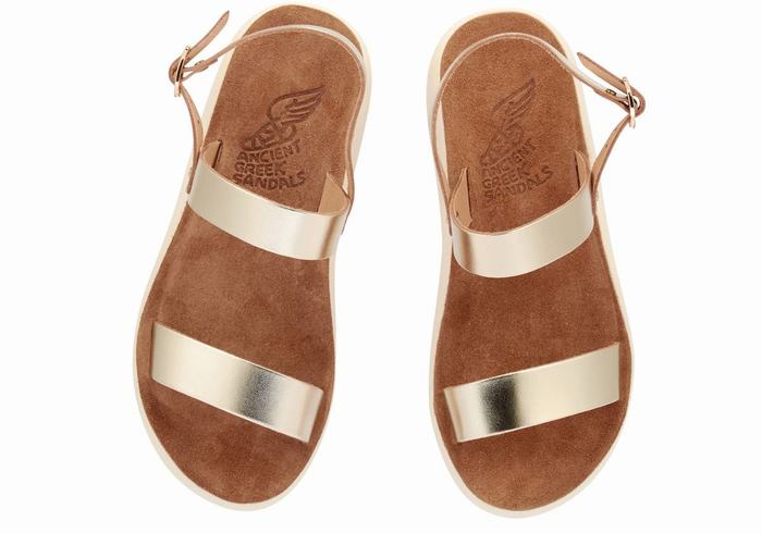 Gold White Ancient Greek Sandals Clio Comfort Women Casual Sandals | JWL5657WD