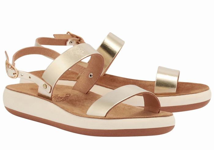 Gold White Ancient Greek Sandals Clio Comfort Women Casual Sandals | JWL5657WD