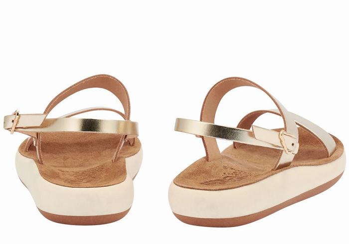 Gold White Ancient Greek Sandals Clio Comfort Women Casual Sandals | JWL5657WD