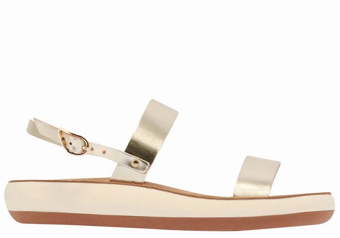 Gold White Ancient Greek Sandals Clio Comfort Women Casual Sandals | JWL5657WD