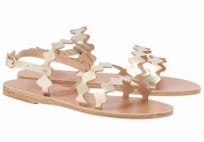 Gold White Ancient Greek Sandals Clio Onda Women Back-Strap Sandals | RNF798OY