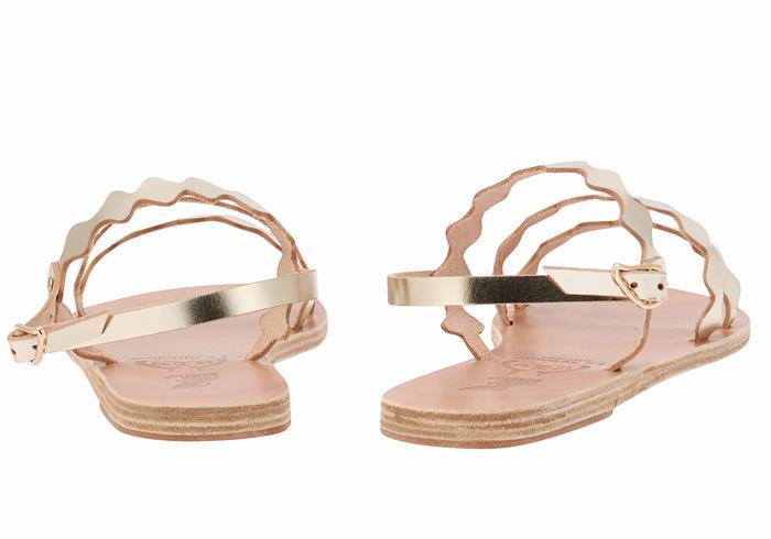 Gold White Ancient Greek Sandals Clio Onda Women Back-Strap Sandals | RNF798OY