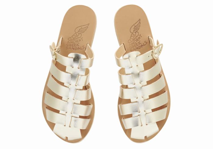 Gold White Ancient Greek Sandals Cosmia Women Fisherman Sandals | ELL2443BX