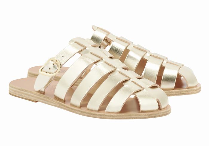 Gold White Ancient Greek Sandals Cosmia Women Fisherman Sandals | ELL2443BX