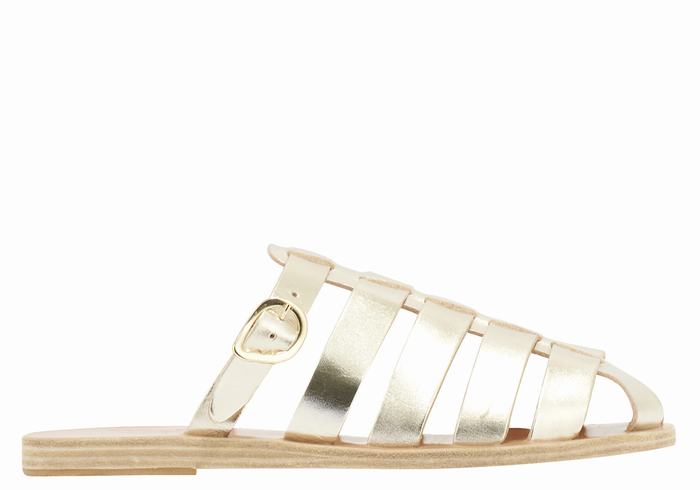 Gold White Ancient Greek Sandals Cosmia Women Fisherman Sandals | ELL2443BX