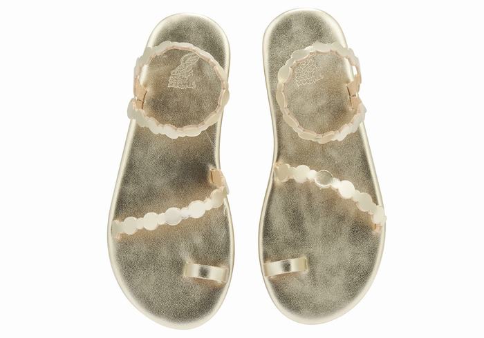 Gold White Ancient Greek Sandals Cronos Women Toe-Post Sandals | VDZ5730MQ