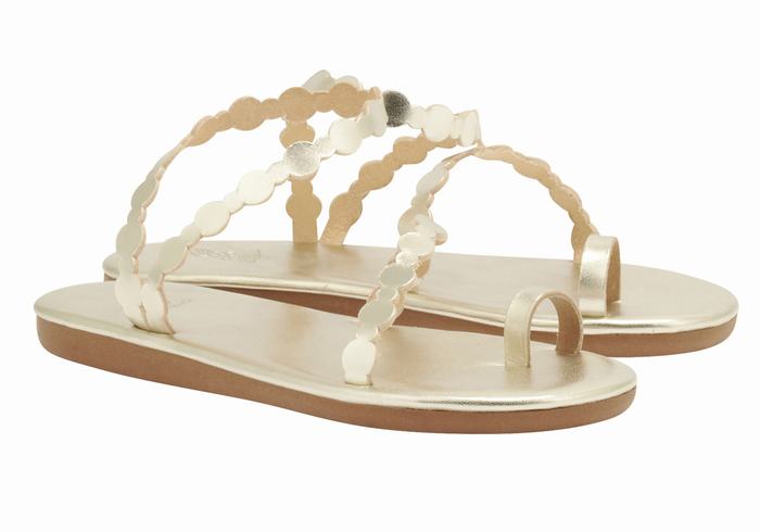 Gold White Ancient Greek Sandals Cronos Women Toe-Post Sandals | VDZ5730MQ