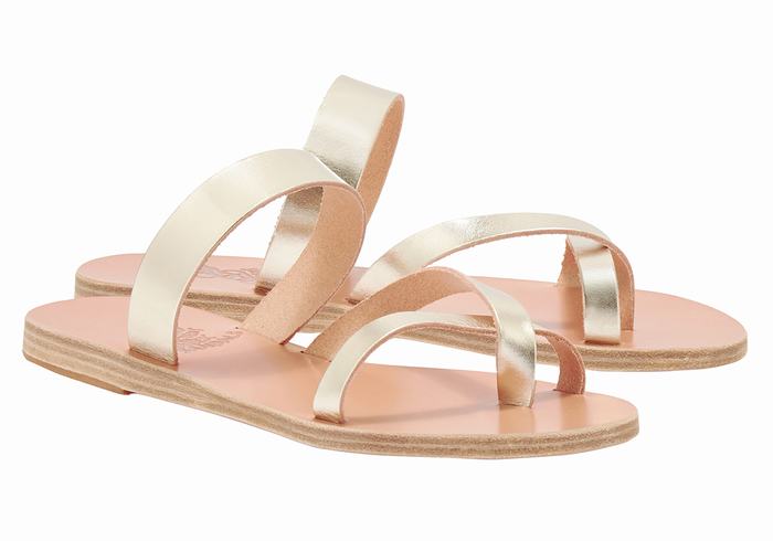 Gold White Ancient Greek Sandals Daphnae Leather Women Slide Sandals | CKM5892PG