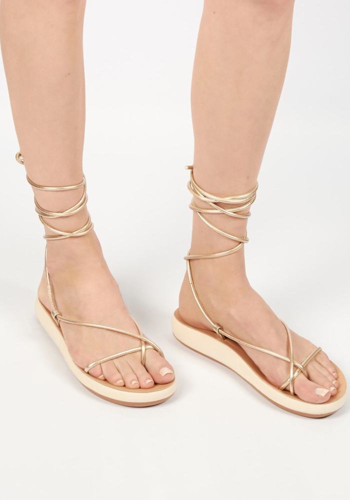 Gold White Ancient Greek Sandals Diakopes Comfort Women Gladiator Sandals | FZA9189AC