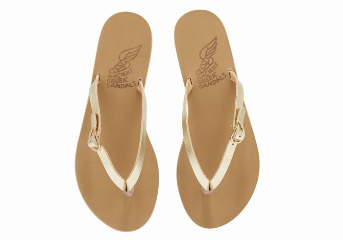 Gold White Ancient Greek Sandals Dihalo Leather Women Flip Flops | JWD2215II