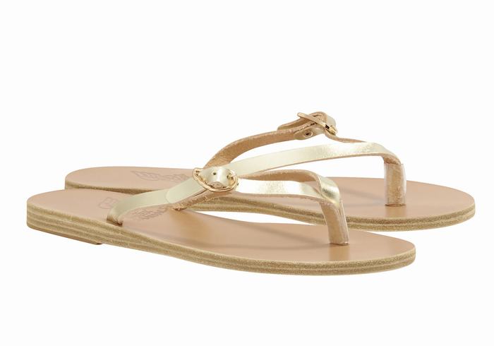 Gold White Ancient Greek Sandals Dihalo Leather Women Flip Flops | JWD2215II