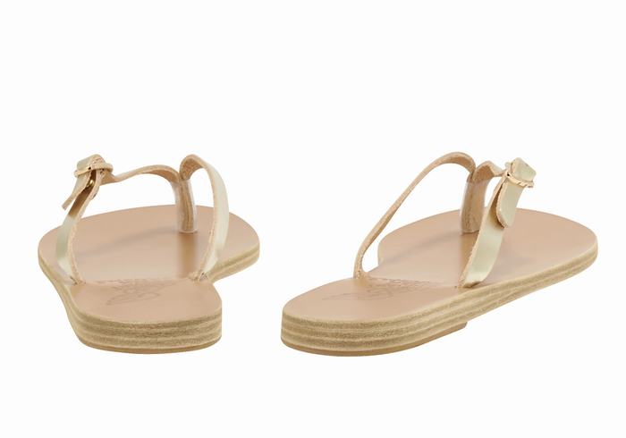 Gold White Ancient Greek Sandals Dihalo Leather Women Flip Flops | JWD2215II