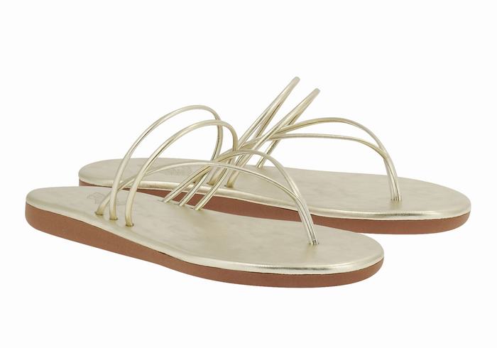 Gold White Ancient Greek Sandals E Women Flip Flops | PLS1515FM