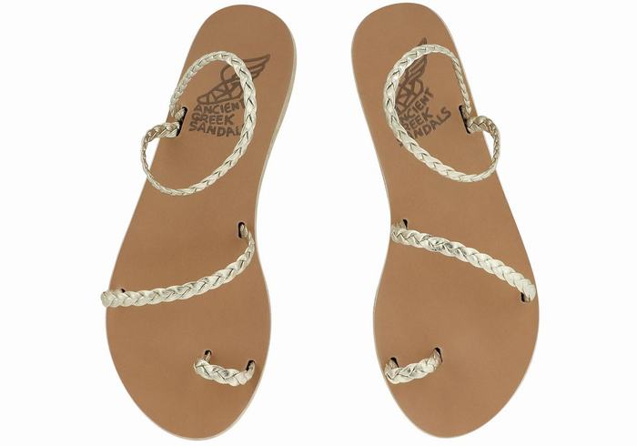 Gold White Ancient Greek Sandals Eleftheria Leather Women Braided Sandals | GGE356LM