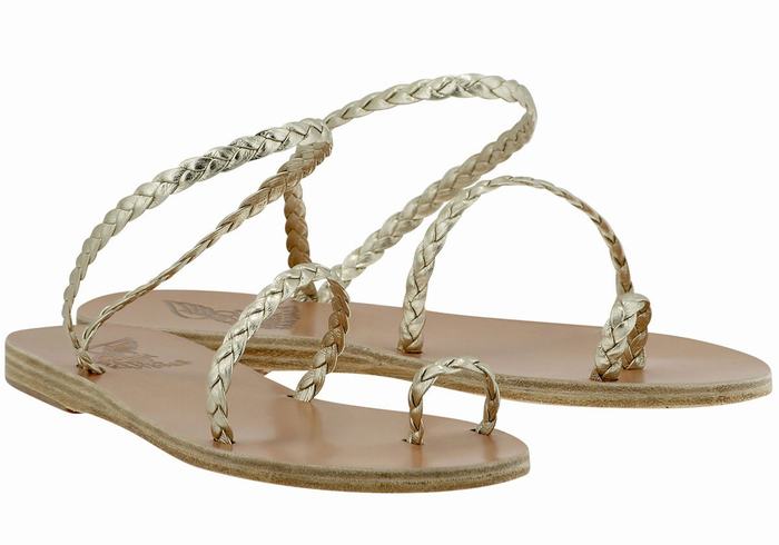 Gold White Ancient Greek Sandals Eleftheria Leather Women Braided Sandals | GGE356LM