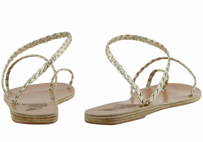 Gold White Ancient Greek Sandals Eleftheria Leather Women Braided Sandals | GGE356LM