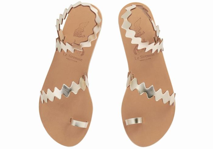 Gold White Ancient Greek Sandals Eleftheria Onda Women Toe-Post Sandals | SUO5356SO