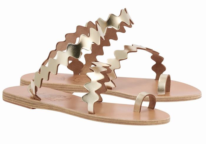 Gold White Ancient Greek Sandals Eleftheria Onda Women Toe-Post Sandals | SUO5356SO