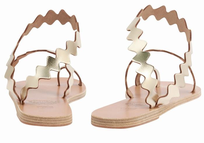 Gold White Ancient Greek Sandals Eleftheria Onda Women Toe-Post Sandals | SUO5356SO