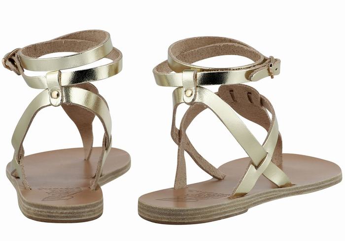 Gold White Ancient Greek Sandals Estia Leather Women Ankle Strap Sandals | KWT6635ZH