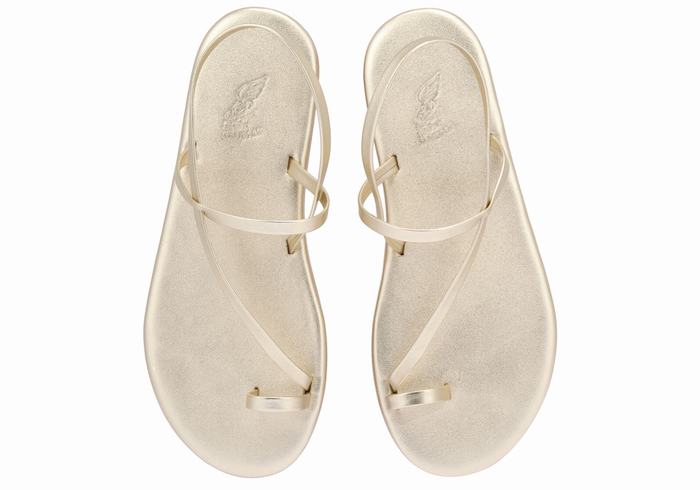 Gold White Ancient Greek Sandals Euterpe Women Toe-Post Sandals | PIW10020DK