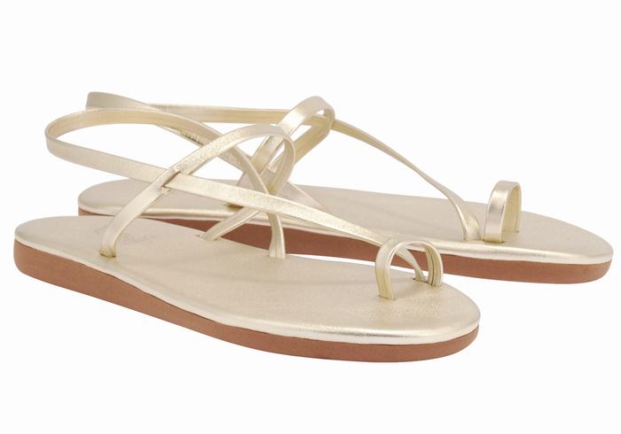 Gold White Ancient Greek Sandals Euterpe Women Toe-Post Sandals | PIW10020DK