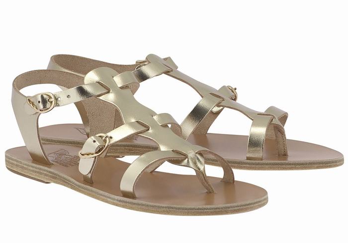 Gold White Ancient Greek Sandals Grace Kelly Leather Women Casual Sandals | ACT7474IA