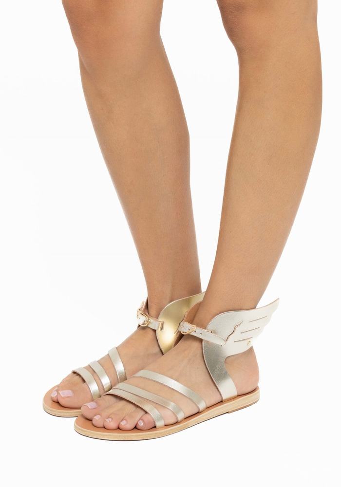 Gold White Ancient Greek Sandals Ikaria Leather Women Ankle Strap Sandals | HAU7100VE