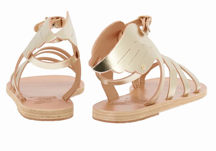 Gold White Ancient Greek Sandals Ikaria Leather Women Ankle Strap Sandals | HAU7100VE