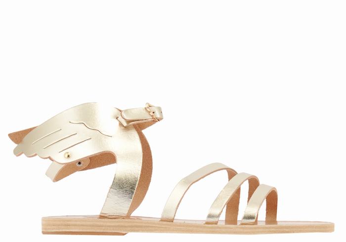 Gold White Ancient Greek Sandals Ikaria Leather Women Ankle Strap Sandals | HAU7100VE