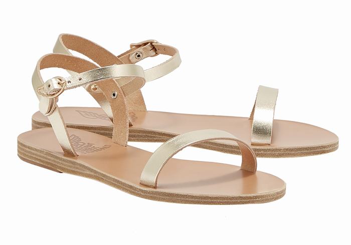 Gold White Ancient Greek Sandals Irida Leather Women Back-Strap Sandals | LIS142GX