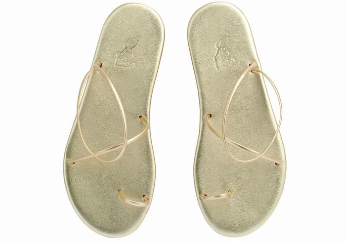 Gold White Ancient Greek Sandals Kansiz Women Toe-Post Sandals | TGI5553TH