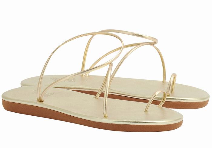 Gold White Ancient Greek Sandals Kansiz Women Toe-Post Sandals | TGI5553TH