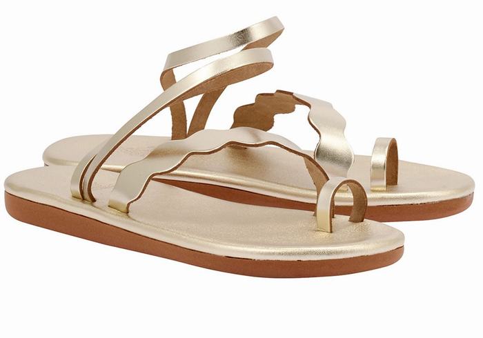 Gold White Ancient Greek Sandals Koralia Women Toe-Post Sandals | MXJ2918VX